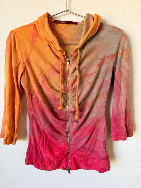 Barbara Lesser Tops - Barbara Lesser Fibers Tie-Dye Zip Hoodie Jacket - Orange & Pink